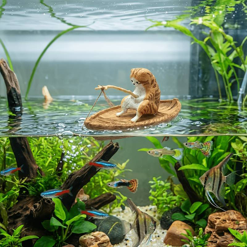 Aquarium Marina - Ornamen Akuarium Kapal Pancing Kucing Kreatif
