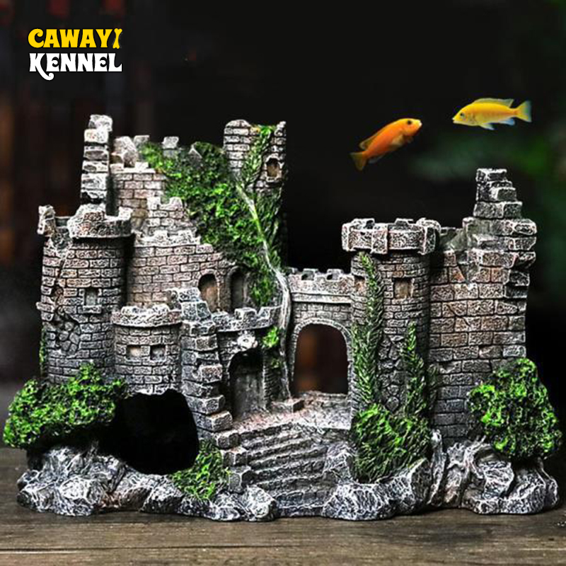 Aquarium Marina - Ornamen tangki ikan bentuk Kastil kreatif,
